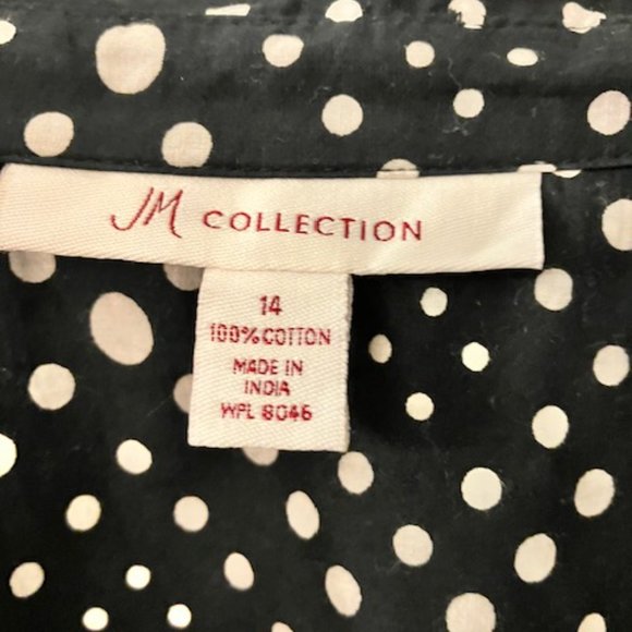 JM COLLECTION - Size 14 - Black Top w/ White Polka Dots - 3/4 Length Roll Cuff - Picture 5 of 6